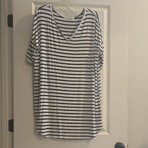 Black and White Striped V-Neck Dress